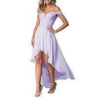 Lace Applique Chiffon Bridesmaid Dresses for Women Off Shoulder High Low Formal Evening Gowns Party Dress LYQ15