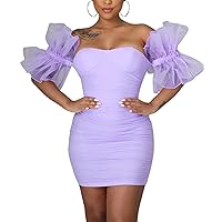 LKOUS Elegant Club & Night Out Dresses, Off Shoulder Evening Birthday Dresses, Solid Color Bodycon Mini Dress