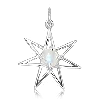 WithLoveSilver 925 Sterling Silver Morning Fairy Star Moon Natural Moonstone Pendant