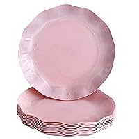 SILVER SPOONS Vintage Embossed Plastic Dessert Plates for Party - 10 PC - Heavy Duty Disposable Dinner Set - 6” - Fine China Look Dishes - Perfect for Celebrations & Events. - Blush