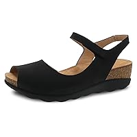 Dansko Marcy Slip-On Wedge Sandal for Women - Comfortable Wedge Shoes with Arch Support -Adjustable Hook & Loop Strap - Versatile Casual to Dressy Footwear - Lightweight Rubber Outsole