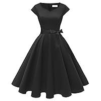 Kingfancy Women Vintage 1950s Dress Retro Cocktail Party Swing Dresses with Cap Sleeves