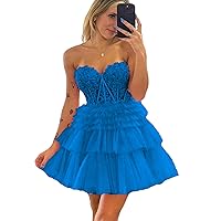Women's Sweetheart Lace Applique Short Prom Homecoming Dresses 2024 Tired Skirt Mini Junior Party Gown