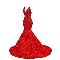 Long Sleeve V Neck Mermaid Sequined Organza Prom Evening Shower Party Dress Pageant Celebrity Gown