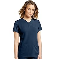 Marvella by White Cross Women's Mock Wrap Stretch Panel Solid Scrub Top X-Large Navy