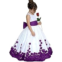 VeraQueen Girl's A Line Sleeveless Pageant Dress Satin Applique Flower Girl's Dress with Bow Knot