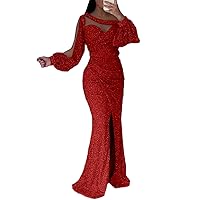 Mermaid/Trumpet Elegant Wedding Guest Dress Scoop Neck Long Sleeve Sweep/Brush Train Evening Dress with 2024