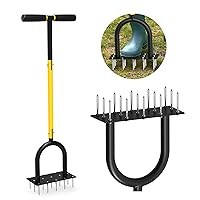 Lawn Aerator - Aerator Lawn Tool for Grass with Spare Spikes, Manual Yard Aerator for Lawn, Garden Air Aerator Tool for Compact Soil (Black+Yellow 01)