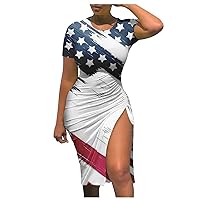 Cocktail Dresses for Women Over 50 Plus Size,Women's Independence Day Sexy Slim Comfortable Short Sleeve O Neck