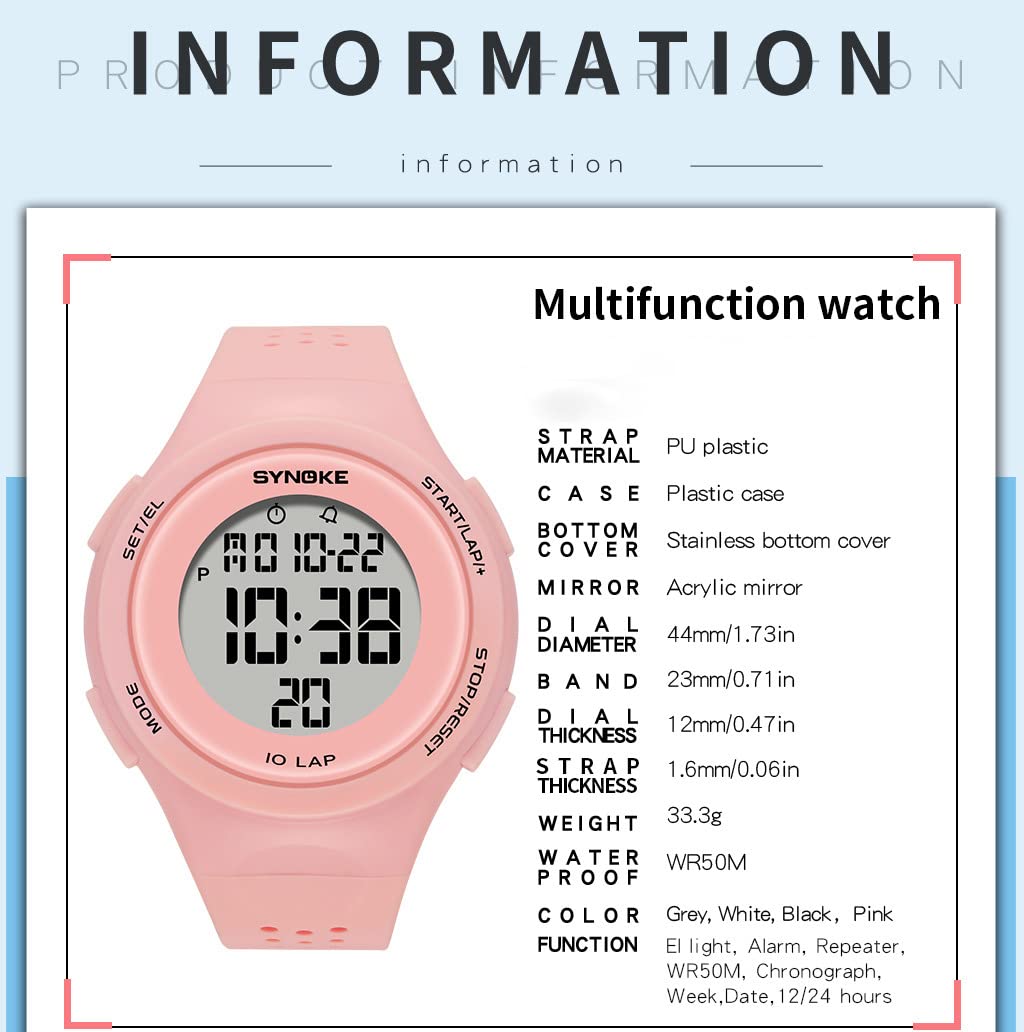 KINGNUOS Watch Outdoor Sports Watch for Men Women Waterproof Fitness Sports Watches Timing Function Alarm Clock Waterproof 50M Digital Watch Military Clock