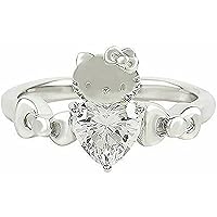 Gemstone Jewellery Hello Kitty Heart & Ribbon Wedding Ring White CZ 14K White Gold Finish 4 to 12 size