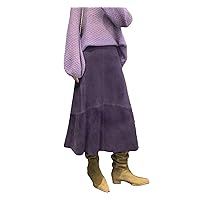 Women Purple Suede Leather Skirt Trend Winter Harajuku Big Hem 85 Cm Long Chic Bohemian Leather Dress