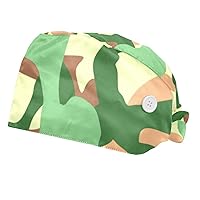 2 PCS Working Cap with Sweatband, Military Camouflage Pattern Surgical Scrub Cap Adjustable Tie Back Hats