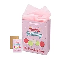 RNORRI Gift Bag Pink, 13'' Large Gift Bag With Tissue Paper And Card, Birthday Bag For Girl, Happy Birthday Gift Bag For Party, Birthday, Baby Shower, Woman - 1Set