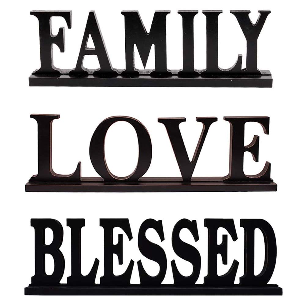 E-view Wooden Family Sign for Home Decor - Decorative Letters Tabletop Word Plaque Home Décor Accents (Set of 3-a)