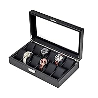 12-Slot Multi-Function Watch Case, Leather Home Men's Transparent Clamshell Watch Storage Box, with Lock 1217B
