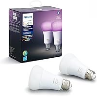 Smart 60W A19 LED Bulb - White and Color Ambiance Color-Changing Light - 2 Pack - 800LM - E26 - Indoor - Control with Hue App - Works with Alexa, Google Assistant and Apple Homekit