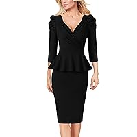 VFSHOW Womens Puff Sleeve Ruched Wrap V Neck 2023 Cocktail Party Wedding Guest Bodycon Dress