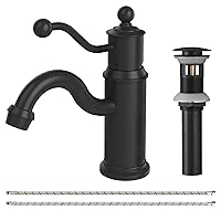 BWE Black Bathroom Sink Faucet Single Hole Single Handle Bathroom Faucets Farmhouse Matte Black Bathroom Faucet with Pop Up Drain and Water Supply Line