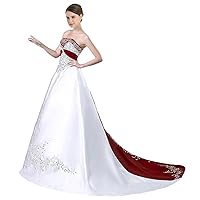 Women's A-Line Satin Embroidery Wedding Dress Bridal Gown A004 White & Burgundy US20W