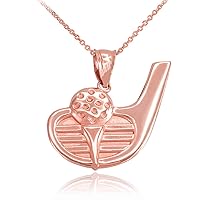 14 Karat Rose Gold Golf Club Ball Ladies Pendant Necklace (Comes With A 45 cm Chain