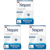 Nexcare Tegaderm Waterproof Transparent Dressing, Dirtproof, Germproof, Provides Protection to Minor Burns, Scrapes, Cuts, Blisters and Abrasions, 4 x 4.75 in, 4 Count (Pack of 3)