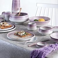 Ceramic Dinnerware Set, 27 PCS Plates Set, Dishes Set, Purple Gradient Plates and Bowls Sets-Handpaint Spiral Texture Dinner Set with Glaze Dot, Service for 4,Purple