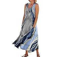 Women Dresses Sleeveless Cotton Linen Beautiful Maxi Stretch Baggy Breathable Floofy Round Neck Graphic Spring Tops for Women