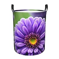 Purple Lavender flower Round waterproof laundry basket,foldable storage basket,laundry Hampers with handle,suitable toy storage