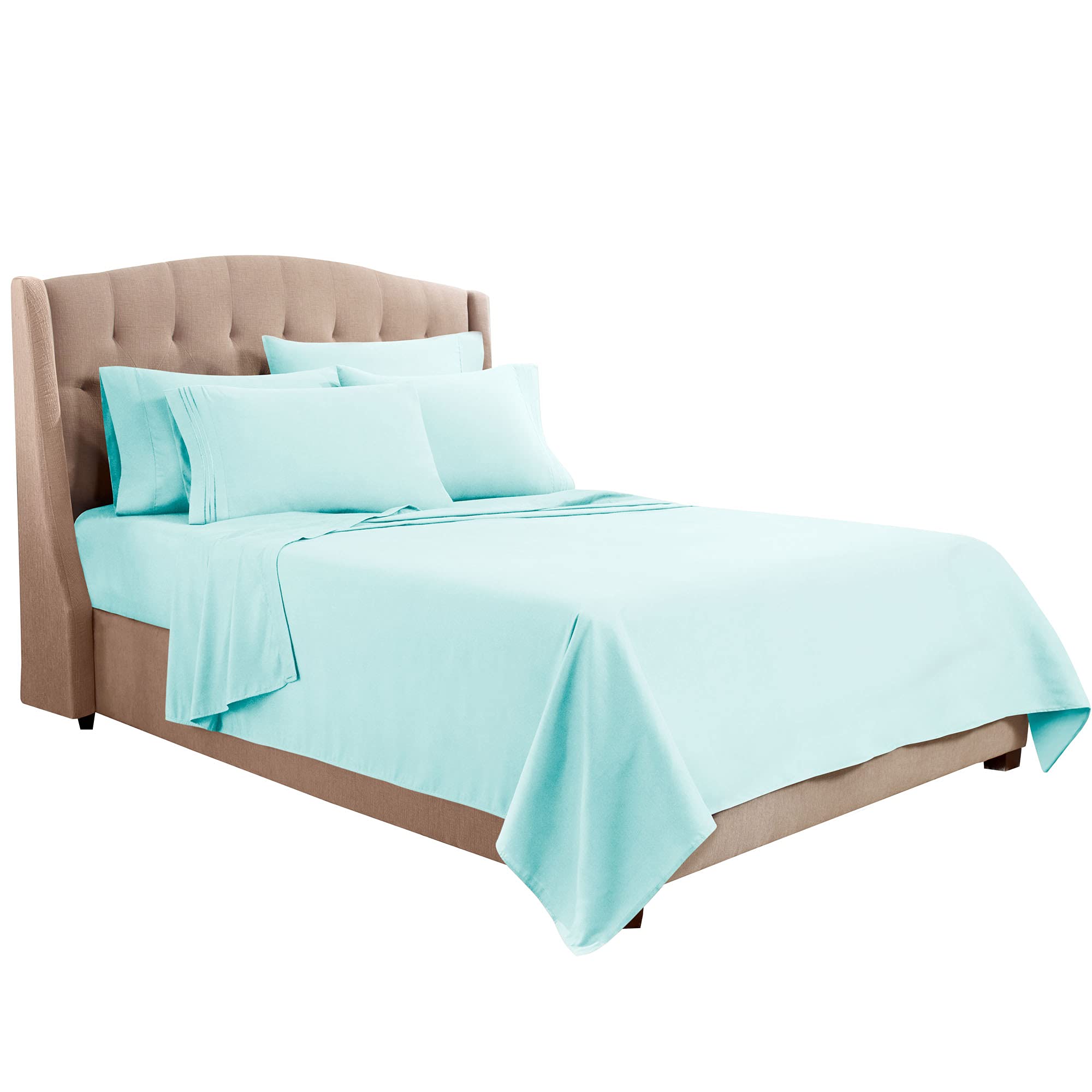 Clara Clark Bed Sheet Set with Extra Set Pillowcases, Premier 1800 Collection, Wrinkle, Fade & Stain Resistant, California King, Aqua Light Blue