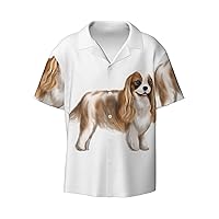 Cavalier King Charles Spaniel Men's Summer Short-Sleeved Shirts, Casual Shirts, Loose Fit with Pockets