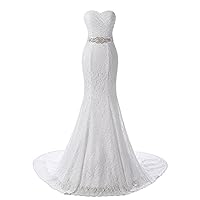 Women's Sweetheart Ruffles Lace Mermaid Bridal Wedding Dresses US 24 Ivory