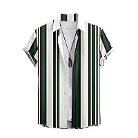 OYOANGLE Men's Plus Size Striped Colorblock Short Sleeve Collared Button Down Shirt Top