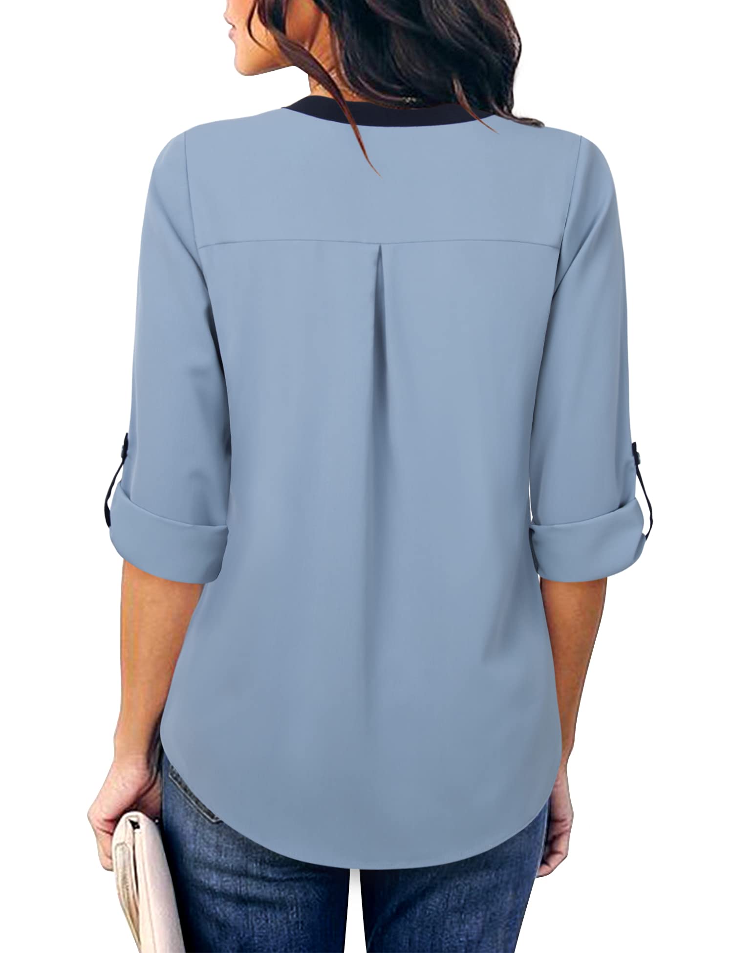 Gaharu Women's Casaul 3/4 Sleeve Shirts Tops V Neck Chiffon Blouses