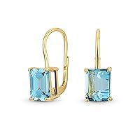 Traditional 4.50 CTW Gemstone Blue Topaz Created Sapphire Nano Green Emerald Cut Drop Earrings For Women Hinge Lever Back 14K Yellow Gold Plated .925 Sterling Silver