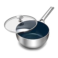 Blue Diamond Cookware Tri-Ply Stainless Steel Ceramic Nonstick, 2.5QT Saucepan Pot with Lid, PFAS-Free, Multi Clad, Induction, Dishwasher Safe, Oven Safe, Silver