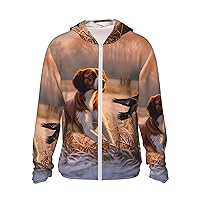 Dog Catching Pheasant Sun Protection Hoodie Jacket Lightweight Zip Up Long Sleeve sun hoodie with Pockets