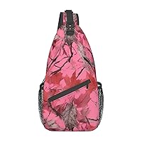 Pink leaves Camo Print Cross Chest Bag Sling Backpack Crossbody Shoulder Bag Travel Hiking Daypack Unisex