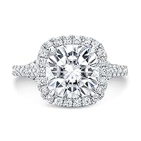 Riya Gems 3 CT Cushion Moissanite Engagement Ring Wedding Bridal Ring Set Solitaire Accent Halo Style 10K 14K 18K Solid Gold Sterling Silver Anniversary Promise Ring Gift for Her