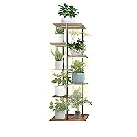 Metal Plant Stand with Grow Lights Multiple Flower Planter Pot Holder Shelf Rack Display for Patio Garden Corner Balcony Living Room (7 Tier-8 Potted, Black wood with iron)