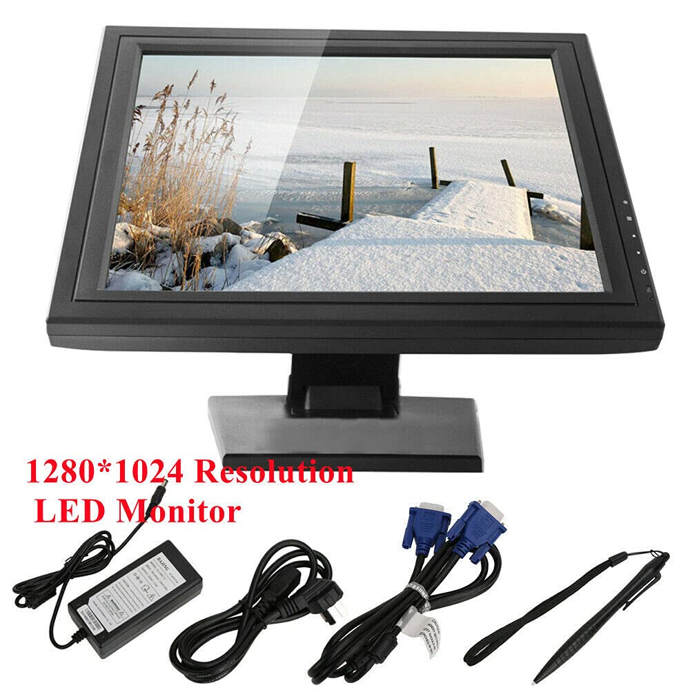 DNYSYSJ 17 Inch Pro LCD Touch Screen Monitor with Multi-Position POS Stand, USB VGA VOD Monitor Touchscreen POS 1280x1024 for Office, POS, Retail, Restaurant, Bar, Gym, Warehouse (17 Inch)