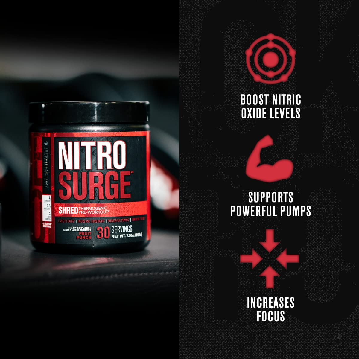 Jacked Factory Nitrosurge Pre-Workout in Sour Peach Rings & Fruit Punch Nitrosurge Shred Thermogenic Pre-Workout for Men & Women