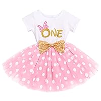 First Birthday Girl Outfit It’s My 1st Birthday Outfits Cake Smash Photo Props Baby Shower Christmas Outfit Pink Tutu Skirts Mouse Dress Toddler Summer Clothes Short Sleeve Tutu for Toddler 1 Year