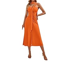 Off The Shoulder Dresses for Women, Women's Sweetheart Neckline with Tie Sleeveless Slit Pleated Dress 2024, S XL