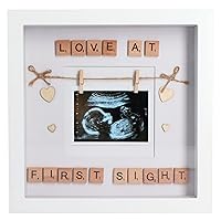Sonogram Picture Frame | Scrabble Style Letters | Keepsake Baby Ultrasound Frame | Best Baby Announcement | Love at First Sight (10 x 10 Inches)