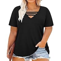 RITERA Plus Size Tops for Women Short Sleeve T Shirt V Neck Cut Out Summer Tee Blouses