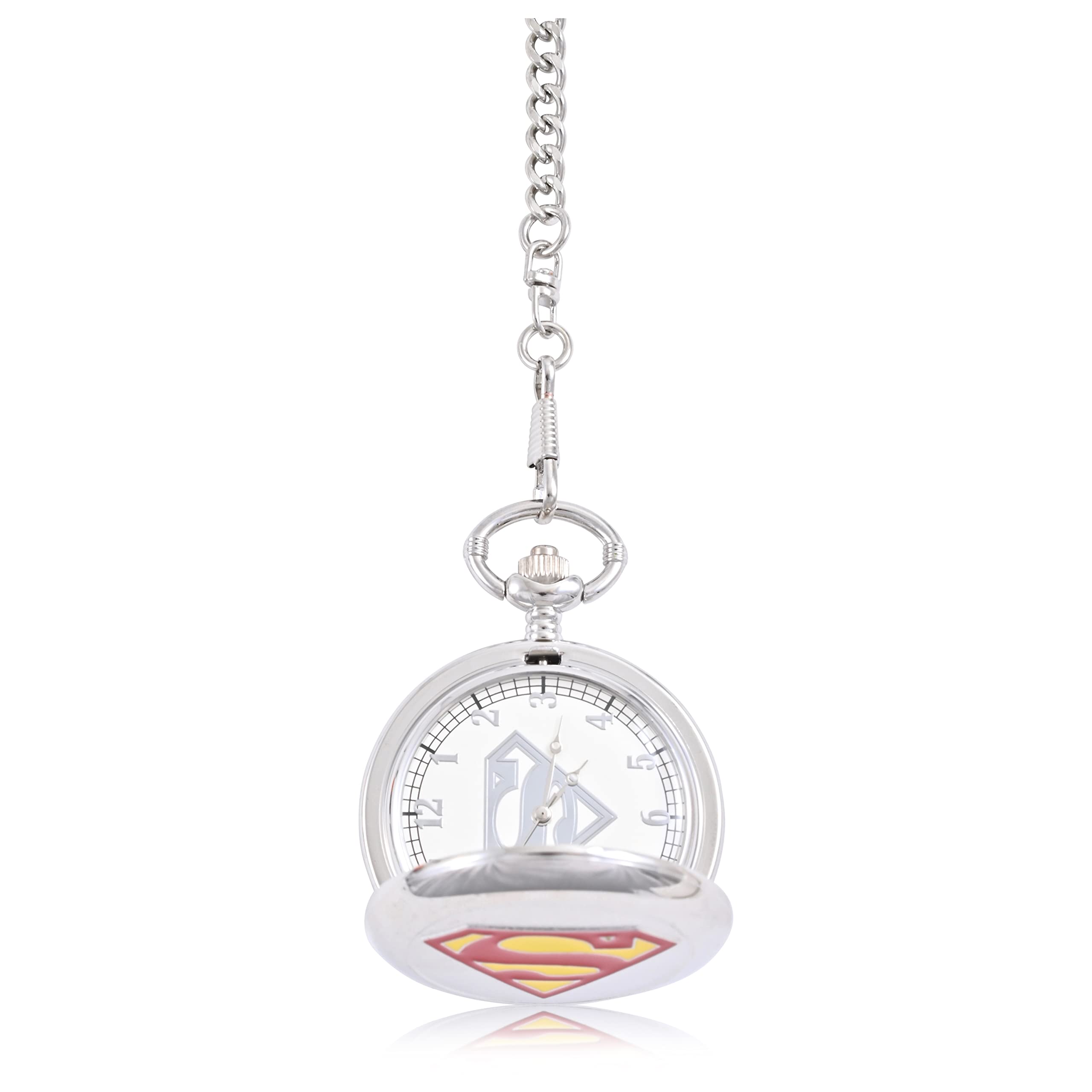 Accutime Superman Shield Analog Pocket Watch for Men - Silver Color On Cover, Pocket Watch, Male, Analog Watch (Model: SUP3073AZ)