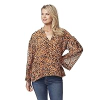 Jessica Simpson Womens Plaid Notch-Neck Pullover Top