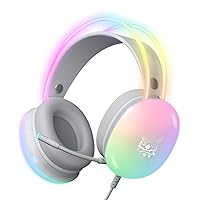 PC Gaming Headset with Microphone, Wired RGB Rainbow Gaming Headphones for PS4/PS5/MAC/XBOX/Laptop, 3.5mm Audio Over Ear Headphone with Lightweight, Stereo Surround, Auto-Adjust Headband, 50mm Drivers
