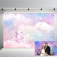 Pastel Rainbow Watercolor Photo Studio Booth Background Props Gold Stars Cloud Castle Princess Magical Girl Happy Birthday Party Decorations Bokeh Banner Backdrops for Photography 7x5ft